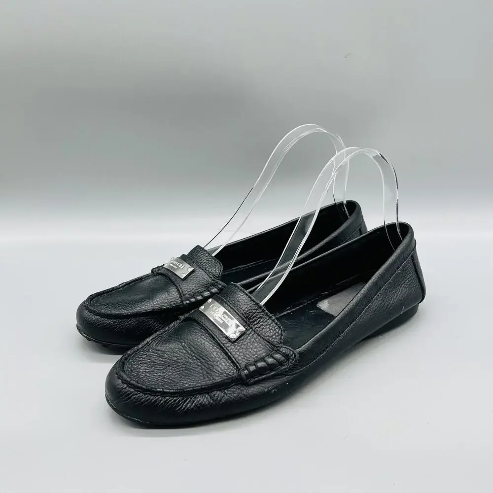 Coach Shoes Womens 8.5 Black Leather Fredrica Driving Loafer Flats Slip On Logo